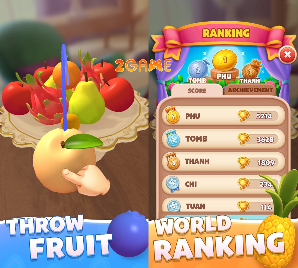 Đua top các bảng xếp hạng trong game  Fruit Stack Puzzle: Merge Game