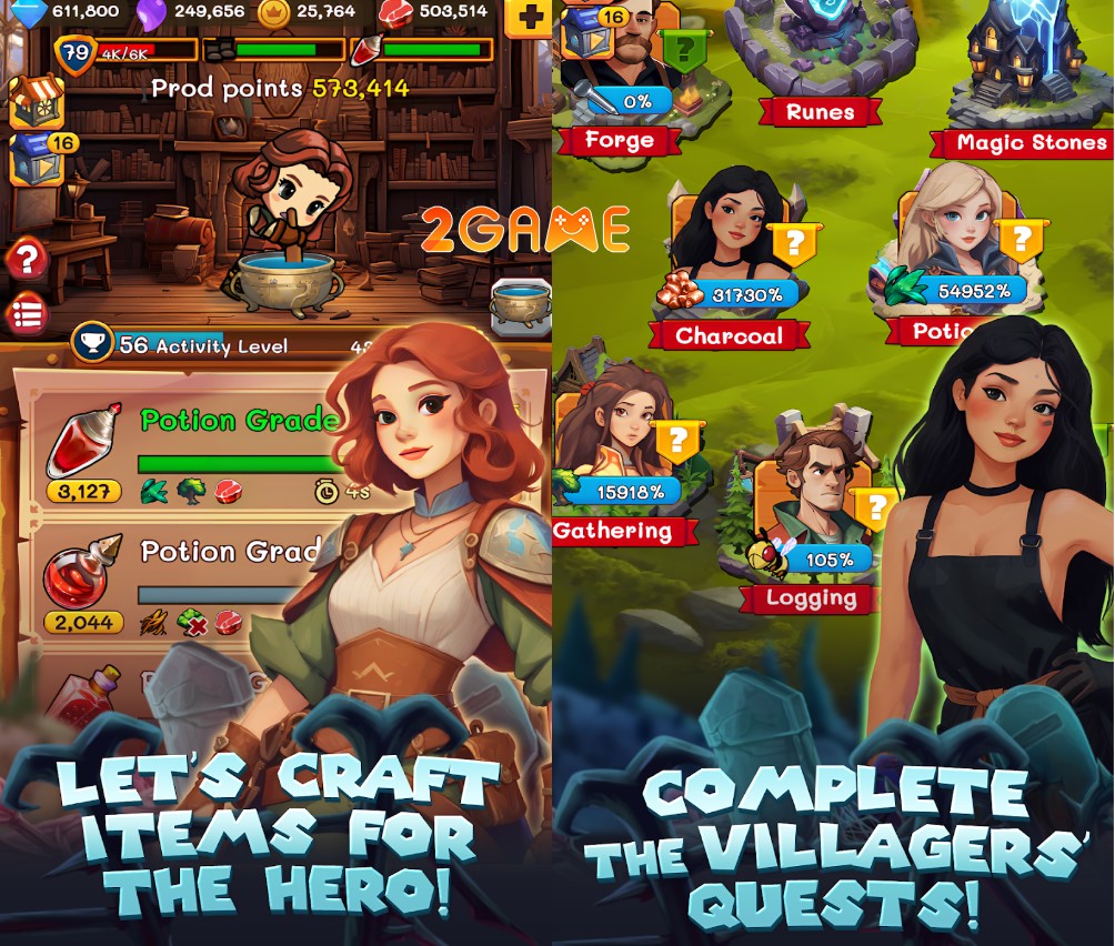 Đa dạng NPC để tương tác và chế tạo vật phẩm trong game  IDLE Skull Hero