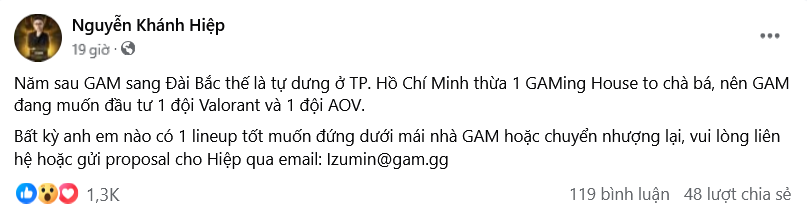 Nhưng theo COO Izumin thì GAM LMHT sẽ rời hẳn khỏi VCS