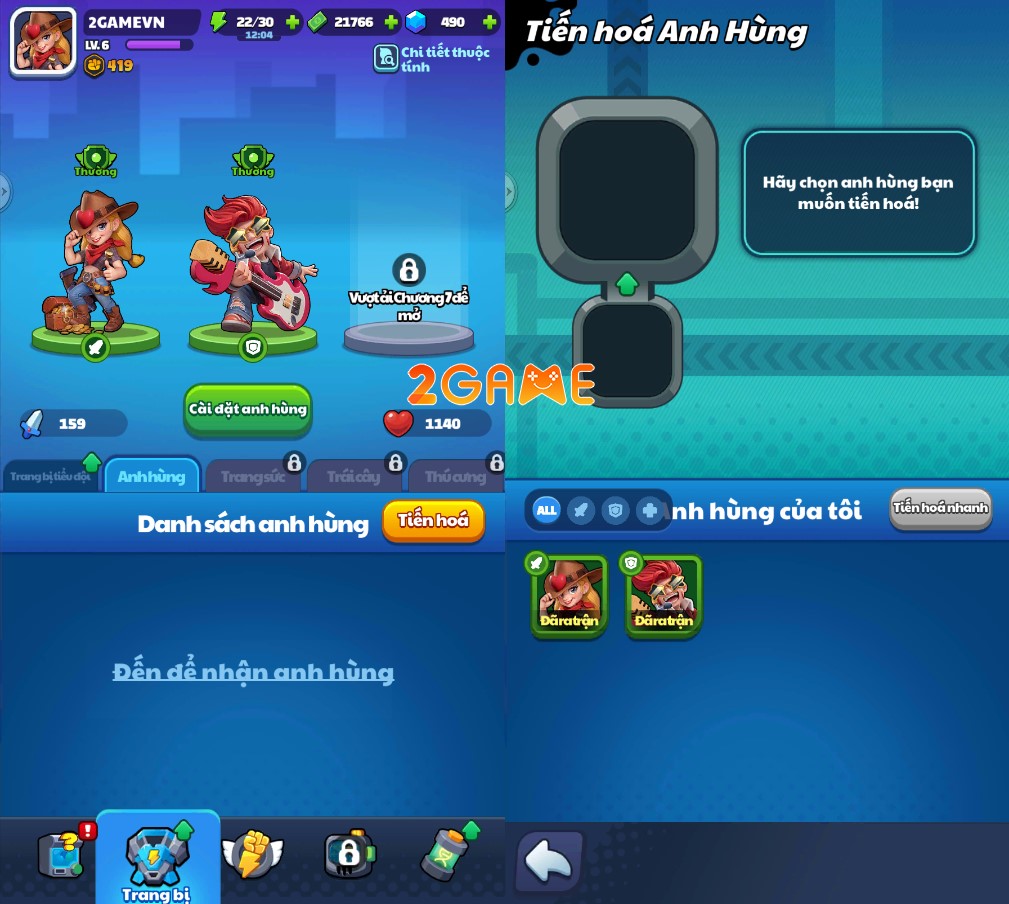 Tính năng nâng cấp anh hùng đồng hành trong game Vệ Binh Ngày Tận Thế