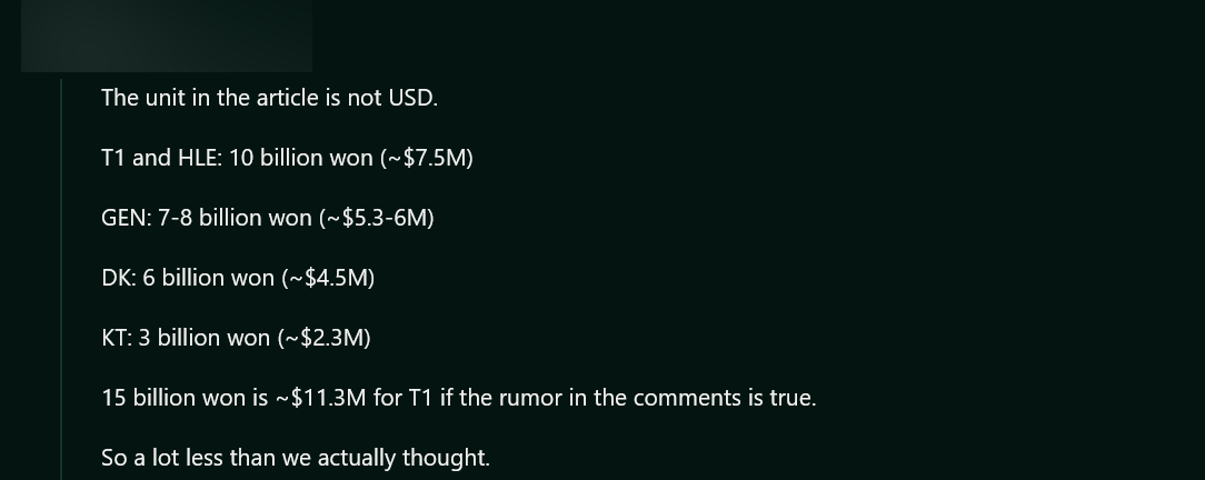Khán giả liệt kê chi tiết quỹ lương (ước chừng) của từng đội theo thông tin từ truyền thông xứ Hàn và T1 thậm chí còn có thể cao hơn HLE
