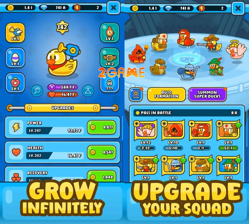 Chiêu mộ và thu thập hàng trăm chú vịt khác nhau trong game Rubber Duck: Idle Squad Game