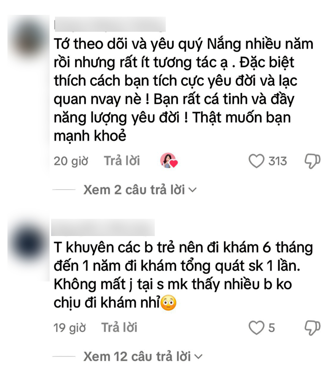 Khán giả cảm phục Nắng, động viên cô cũng như kêu gọi nhau nên thực hiện khám tổng quát thường xuyên