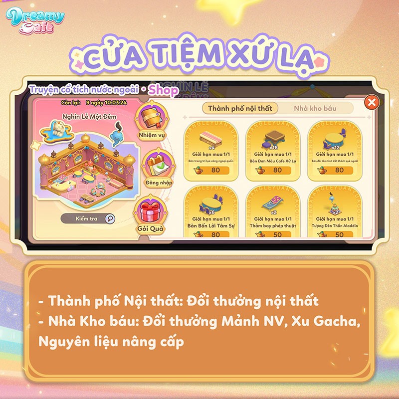Dreamy Cafe tặng bộ nội thất Nghìn Lẻ Một Đêm huyền bí qua sự kiện mới